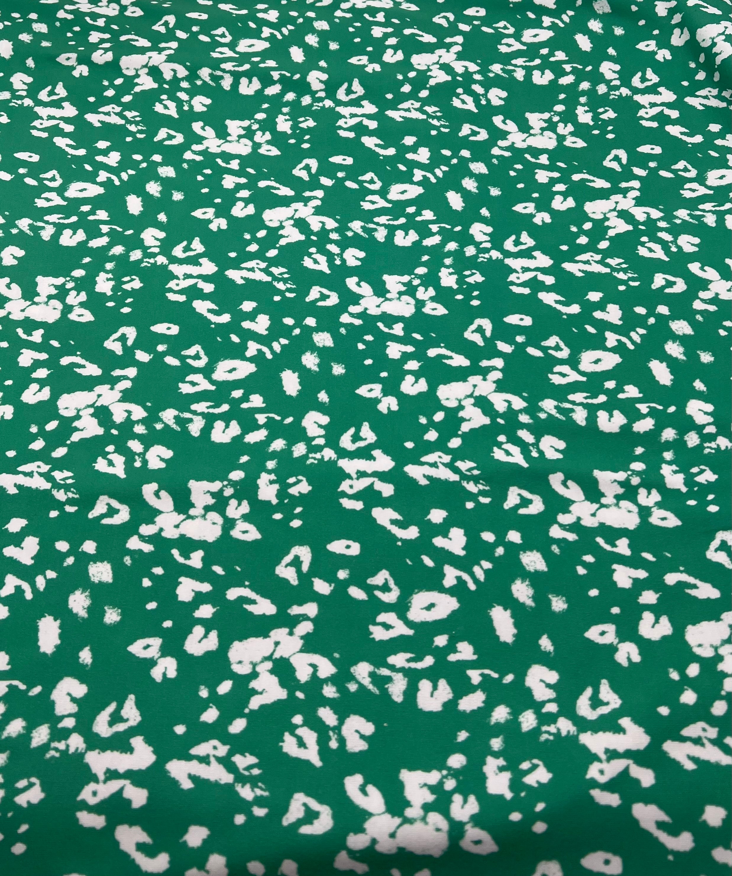 Green White Animal Mix Print Spun Poly Stretch Fabric